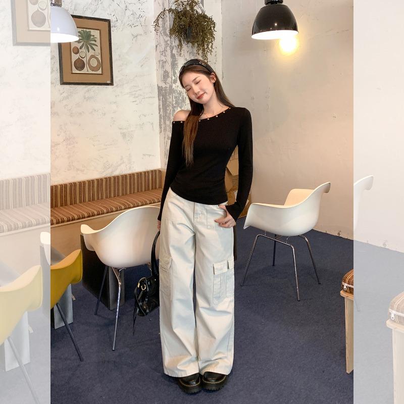 Осенний новый стиль облегающая черная футболка с длинным рукавом с открытыми плечами женская, модный сексуальный топ-пуловер на все случаи жизни для горячих девушек