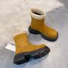 Женские зимние сноубутсы замшевые толстые плюшевые короткие ботинки с круглым носком на толстой подошве на платформе плоская подошва ботильоны модные ботильоны