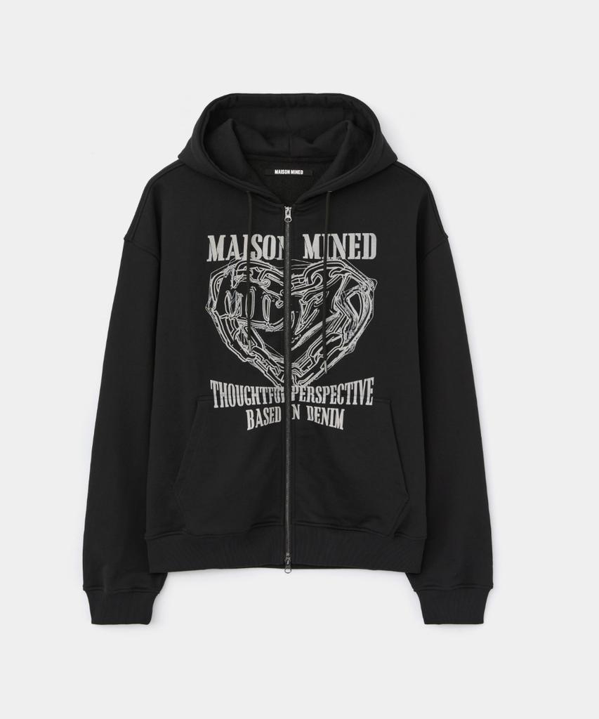 Maison Mined Толстовка с капюшоном на молнии с рисунком-зарисовкой сердца Черная