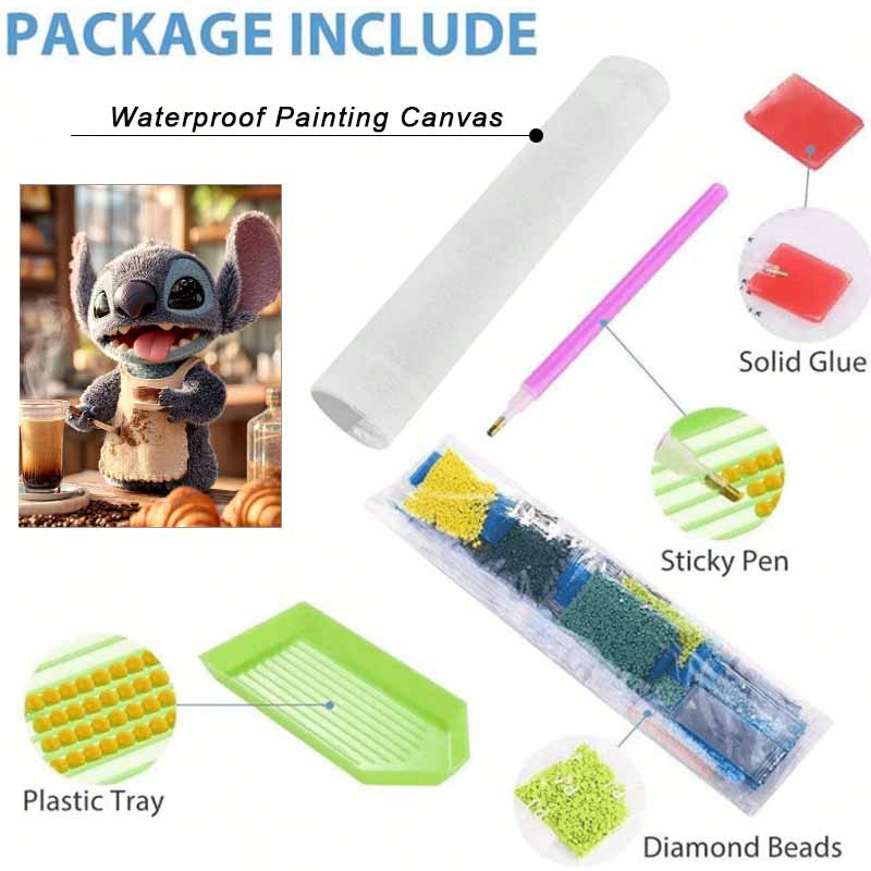 Disney Stitch Coffee Break Diamond Painting Kit 5D DIY, suitable for beginners and craft lovers, interior space decoration