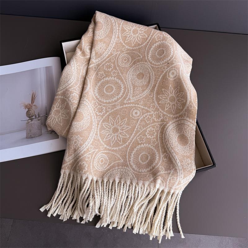 Neck Warmer Scarf For Women Men Winter Thickened Tassel Pashmina Shawl Faux Cashmere Warps Autumn Elegant Cashew Print Blanket