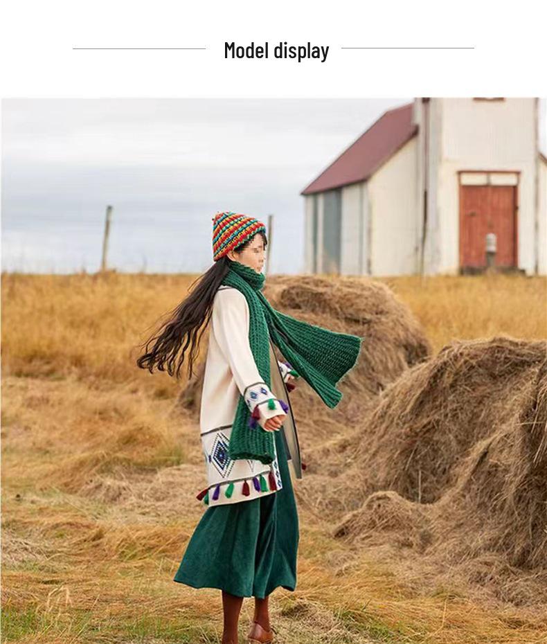 Women's Yellow Ethnic Tassel Knit Cardigan Coat