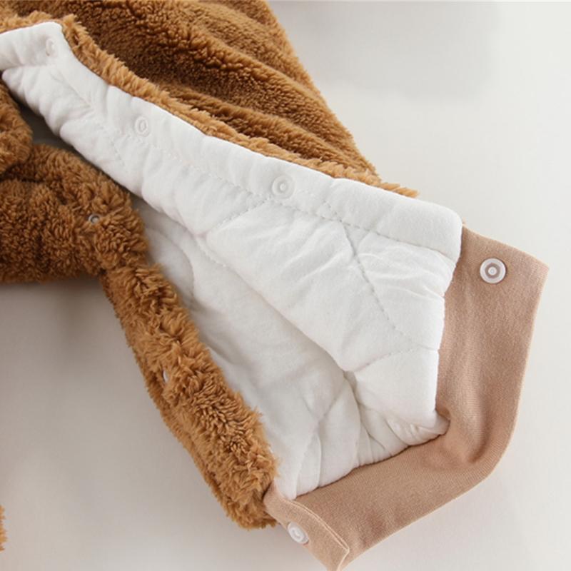 Зимний детский ромпер с ушками, утолщенный хлопковый боди для новорожденных, одежда для девочки с капюшоном, мультяшный комбинезон для мальчиков 0-24 месяца