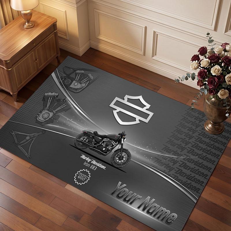 Harley-Davidson Personalized Crystal Velvet Carpet, Customized Name Text Soft Anti‑Slip Rug for Living Room Bedroom