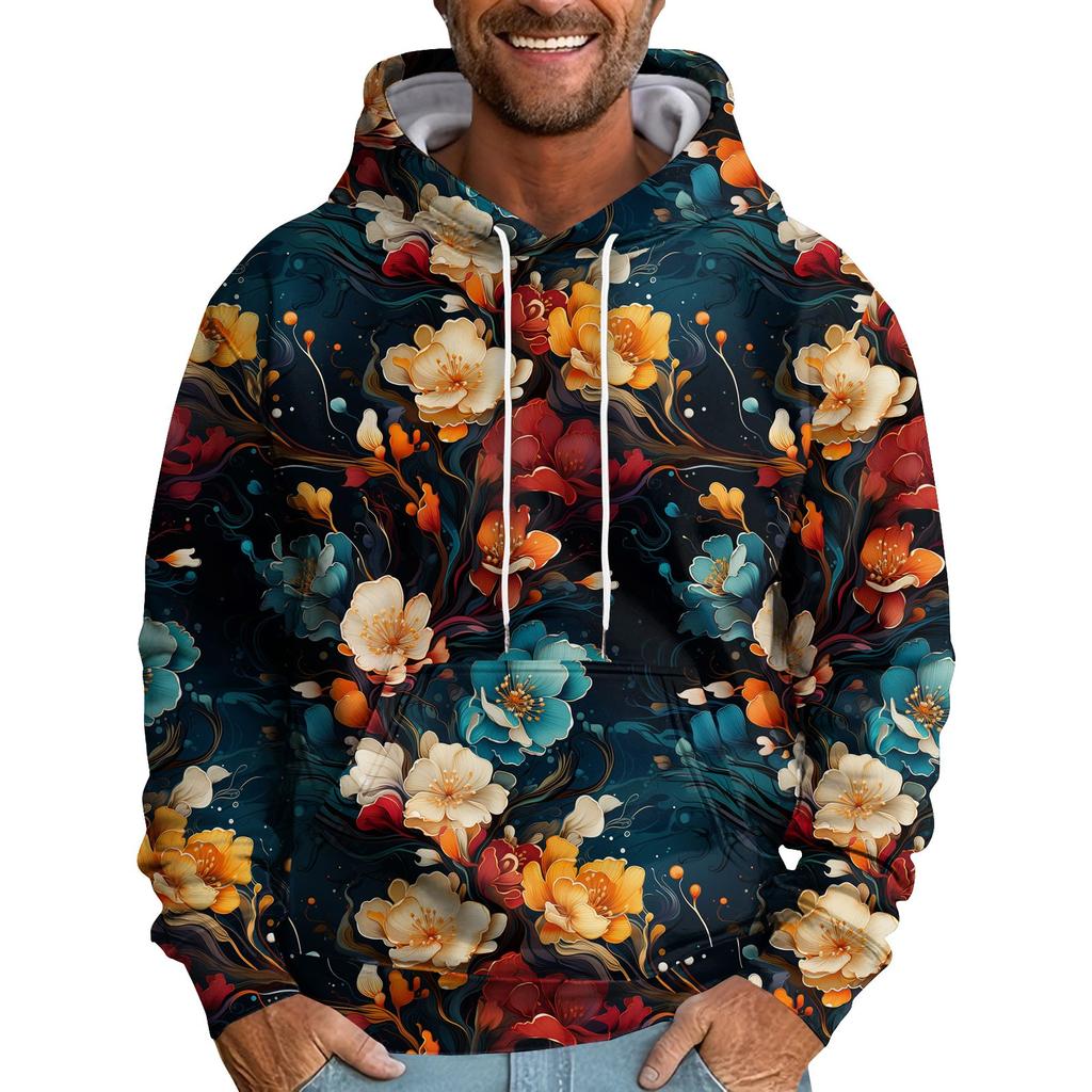 Мужская толстовка с капюшоном и цветочным принтом, мужская повседневная модная спортивная толстовка