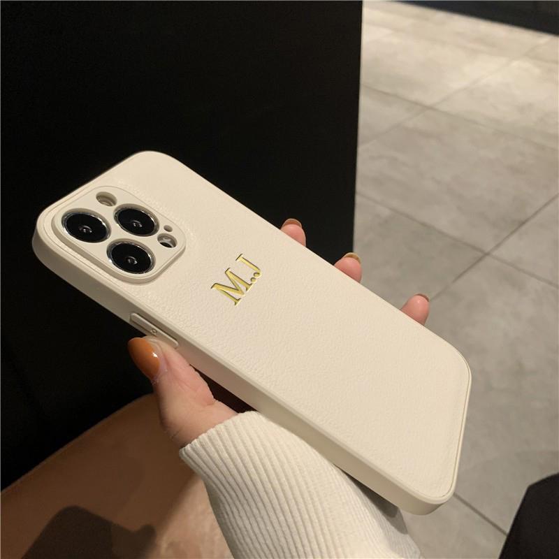 Персонализированный чехол с именем для iPhone 17 16 15 14 13 12 11 Pro Max Инициалы Буквы Кожаный чехол 13 15 16 17 Air Pro Max