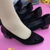 Low-heeled Mesh Breathable Middle-aged Women's Sandals 2025 New Hollow Mesh Shoes Thick Heel Pointed Single Shoes Fashionable Mother Shoes
