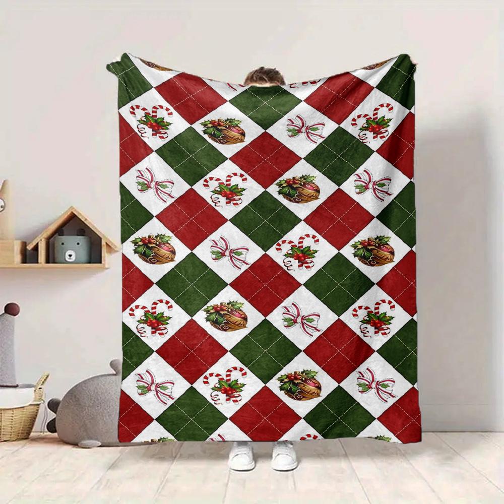 1Pc Christmas Plaid Snowflakes Blanket Soft And Comfortable Casual Warm Camping Travel Christmas Halloween Gift M91732