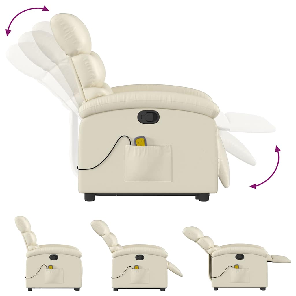 Massage Recliner with Rising Aid Cream Faux Leather
