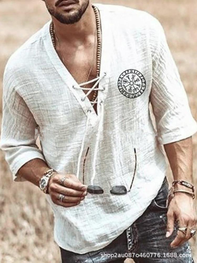 European and American New Printed Men's Chest Strap Medium Sleeve T-shirt Shirt In Stock