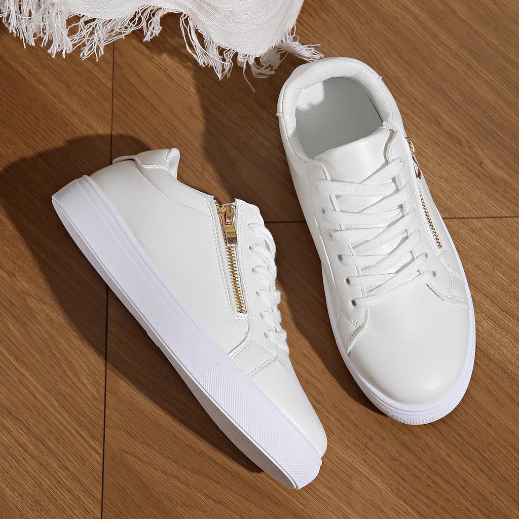 Новые женские кроссовки на молнии, повседневная обувь, высококачественные женские туфли на плоской подошве, весна-осень, низкие лоферы, белые туфли для девочек, женская обувь