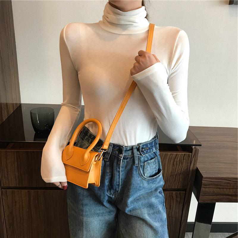 Women's Solid Color High Collar Slim Fit T-Shirt: Trendy Long-Sleeve Korean Style for Autumn/Winter 2025