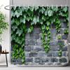 Rustic Rustic Wooden Panel Garden Wall Shower Curtain Green Plant Leaf Enclosure Fence Polyester Shower Curtains Bathroom Decor