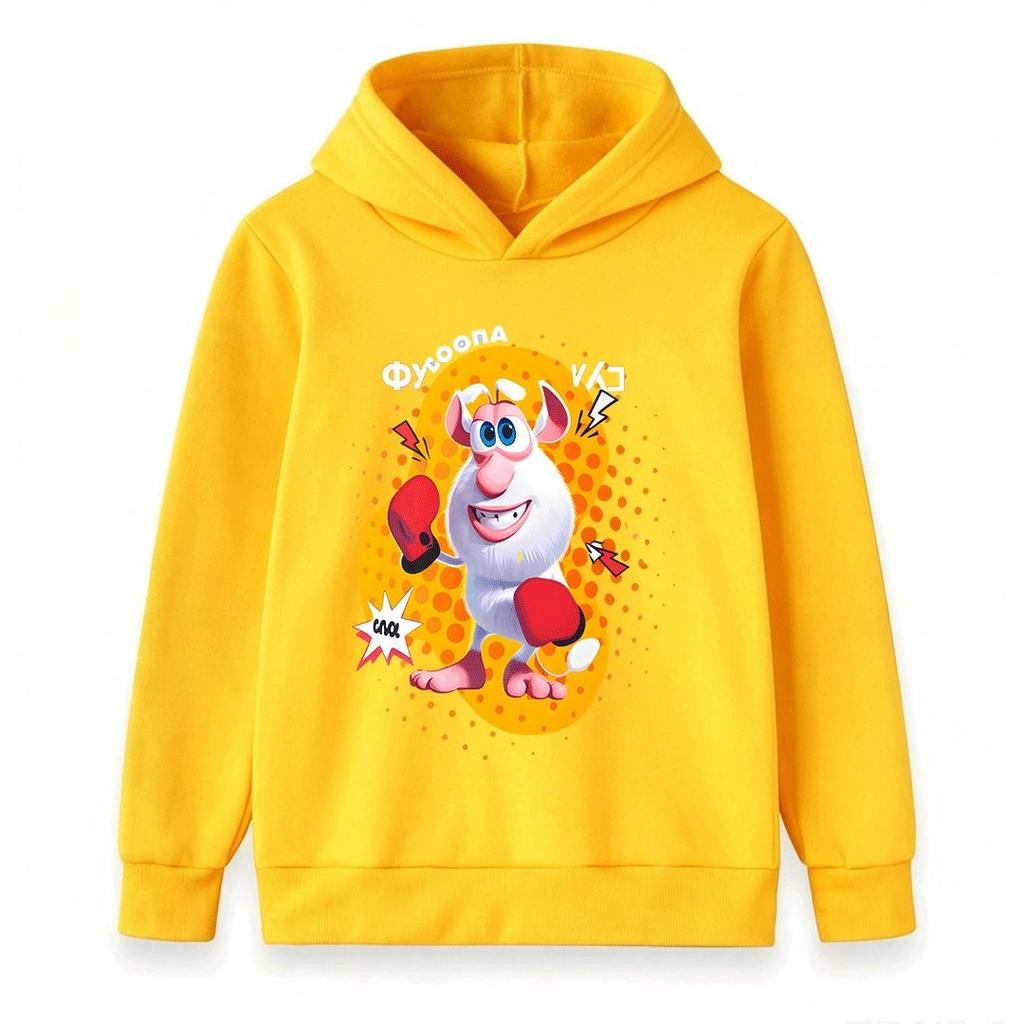 Stylish long sleeve kids hoodie with lovely cartoon boxing animal print,comfortable loose cut, great for school wear and weekend family outdoor trips.