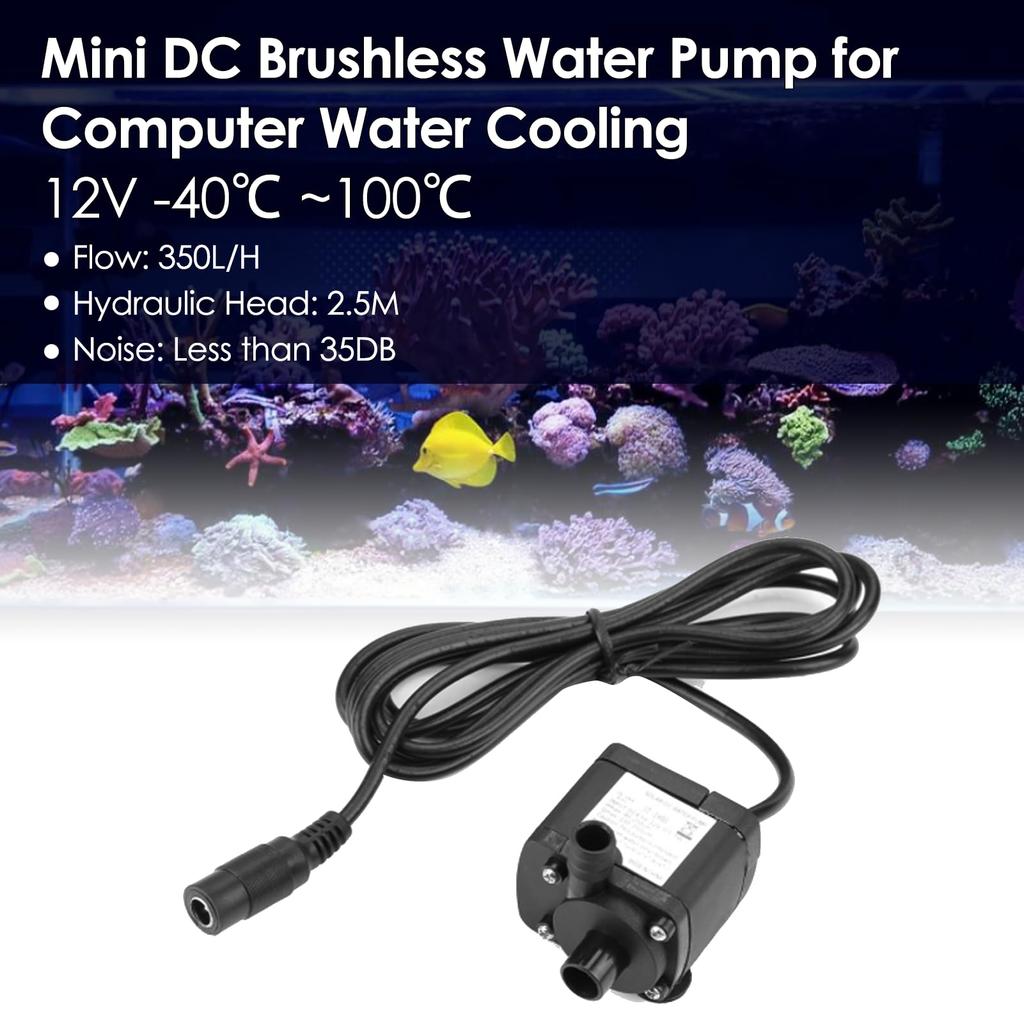 Walfront JT-180A-12 Small DC 12V Brushless Submersible Water Pump, 350L H, for Aquariums, Fish Tanks, and Water Cooling, Brushless Motor
