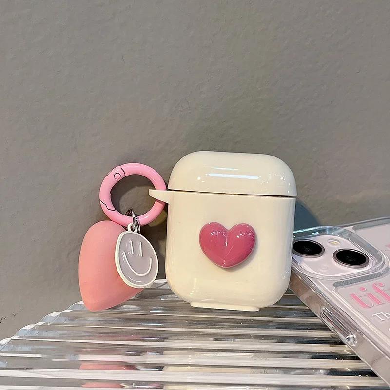 Cute 3D Heart Love Silicone Earphone Accessories Case For Airpods 4 For Airpods 3 Pro 2 1 Cover Creative Smile Ornament Keyring