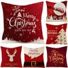 Cartoon Printed Polyester Pillow Cover Christmas Cushion Cushion Cover Red Christmas Home Decoration