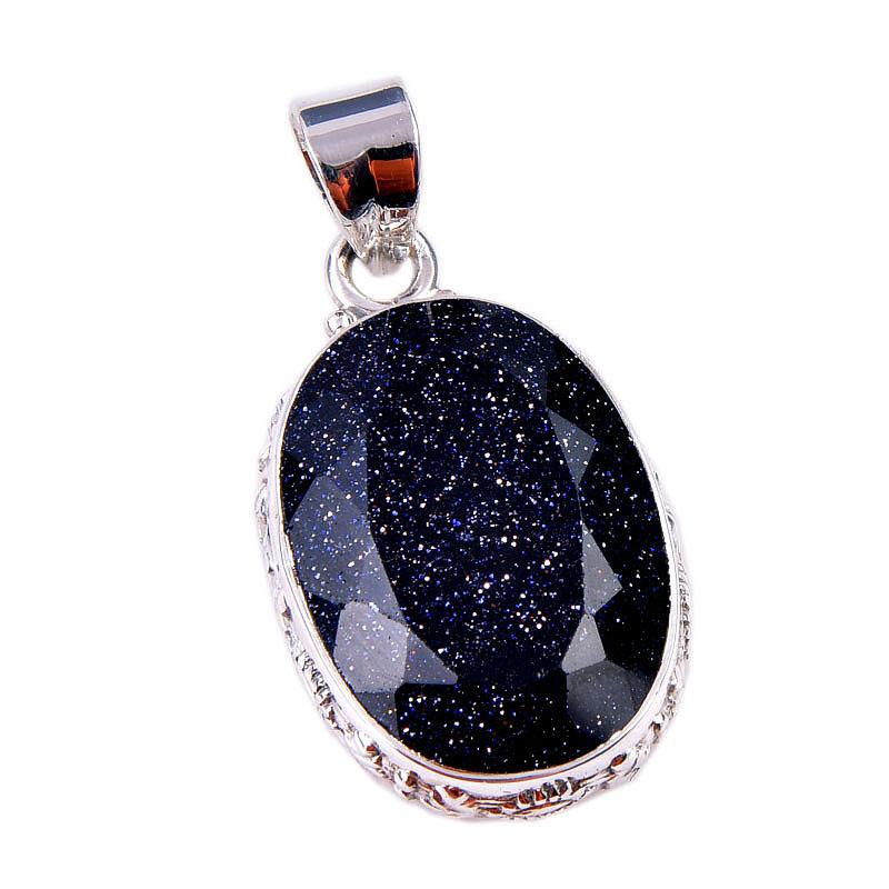 Натуральный Голубой Солнечный Камень Драгоценный Камень 925 Проба Цельное Стерлинговое Серебро Подарочная Подвеска 1.50" y3N74