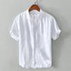 Men's Casual Solid White Linen-Cotton Short Sleeve Shirt