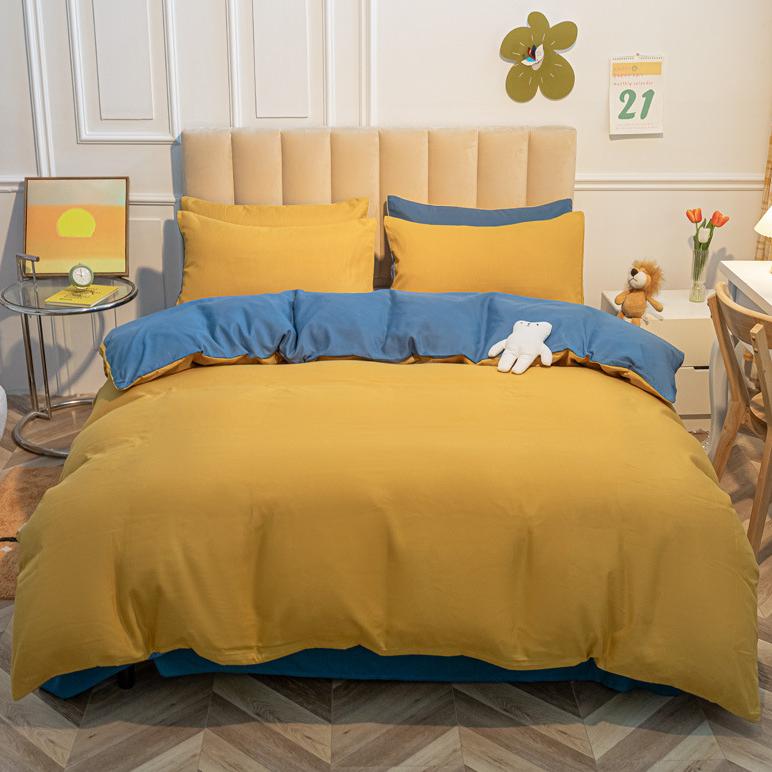 Однотонные наборы из четырех предметов из мытого хлопка, утолщенные простыни с начесом, три комплекта