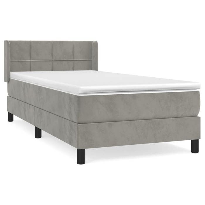 3130931 vidaXL Divan Bed and Mattress Light Grey 90x190 Cm Velvet