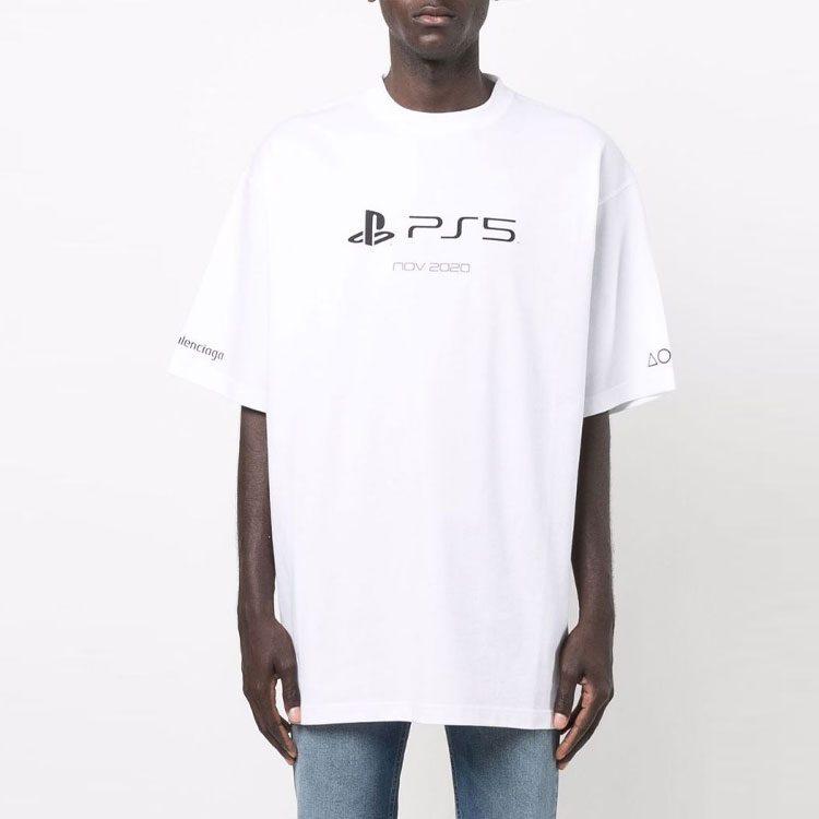 Balenciaga X PlayStation FW21 Футболка Мужская Белая 651795TKVF39040