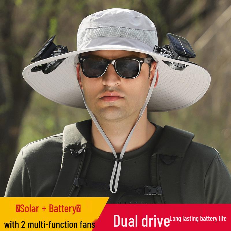 Мужская быстросохнущая рыболовная шляпа на солнечных батареях с перезаряжаемым вентилятором