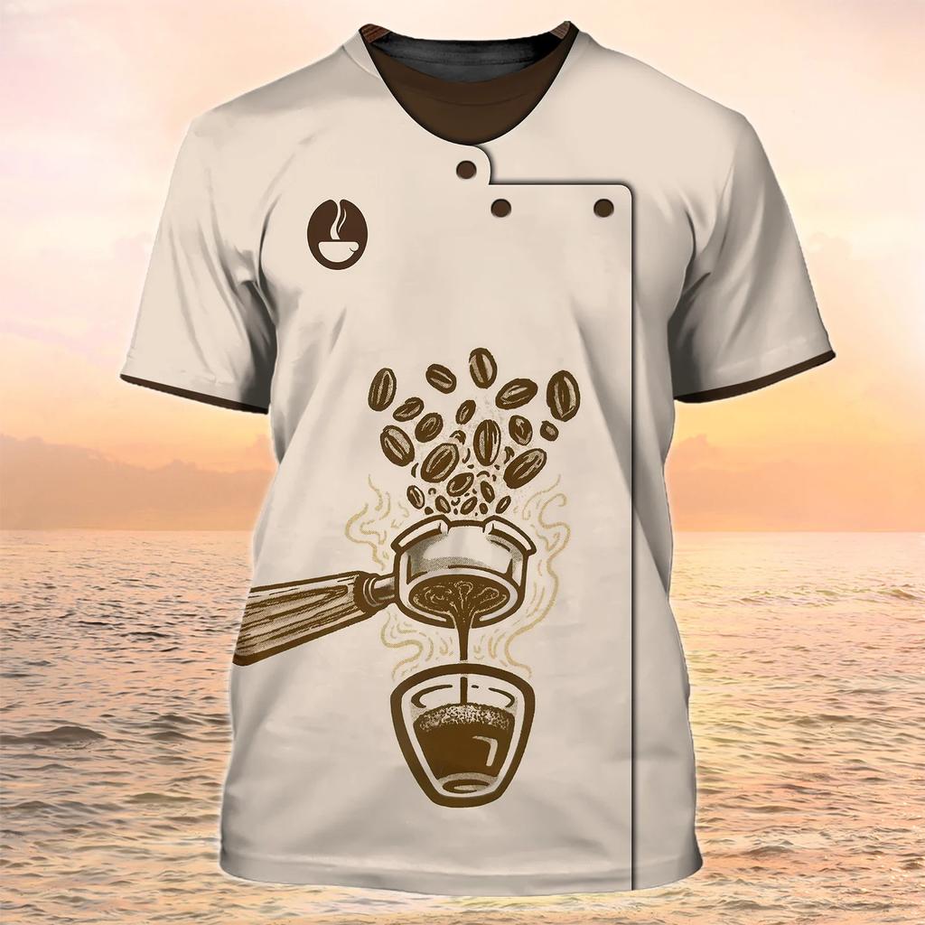 Летняя футболка для косплея «Бариста кафе» с 3d принтом, униформа, рабочая одежда, женские и мужские футболки, уличная одежда, большие женские топы в стиле Харадзюку, футболки