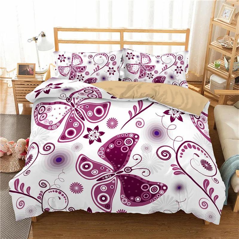 Floral Duvet Cover Butterfly Flower Bedding Set Full King For Girls Women Botanical Flowers Comforter Cover With 2 Pillow Cases