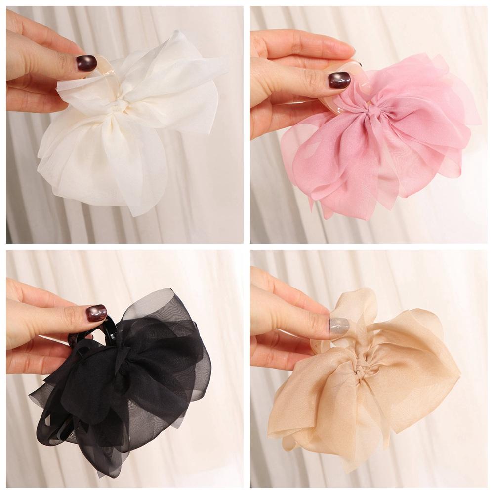 Sweet Bow Shark Clip French Style Women Hair Grab Luxury Chiffon Hair Claw Hair Accessory