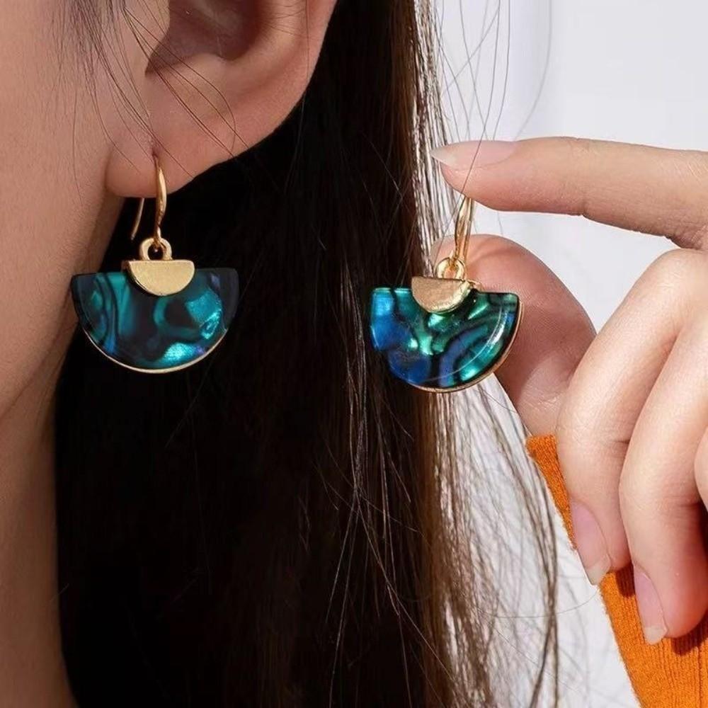 Smudging Chinese Style Earrings Exaggerated Vintage Earrings Semicircle Fan-shaped Earrings Women