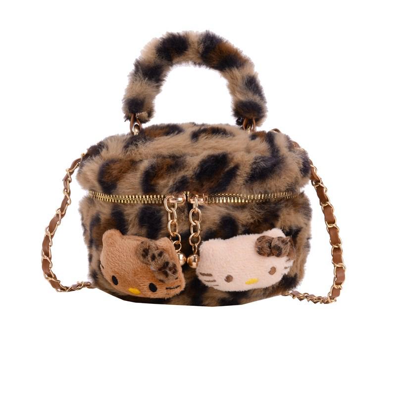 Fluffy Leopard Print Women's Crossbody Bag - Cute Furry Shoulder Bag for Winter 2025