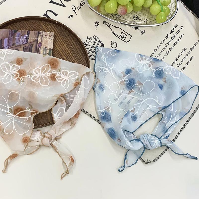 Headscarf Xia Women's Pastoral New Versatile Silk Scarf High-end Sense Multi-use Antique Headband Hair Accessories Headgear Triangle Scarf Waist Tie