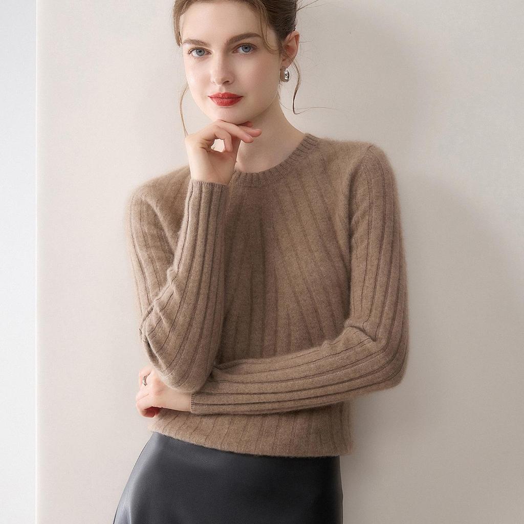 Pure Cashmere Women's Striped Long Sleeve Knit Sweater - Soft, Skin-Friendly, Versatile Pullover for Autumn/Winter