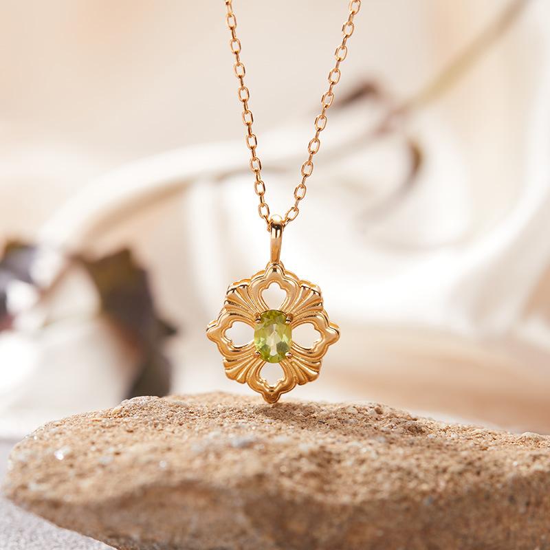 S925 Sterling Silver Natural Colored Treasure Necklace Women'S Niche Light Luxury High-End Set French Retro Brushed Collarbone Chain