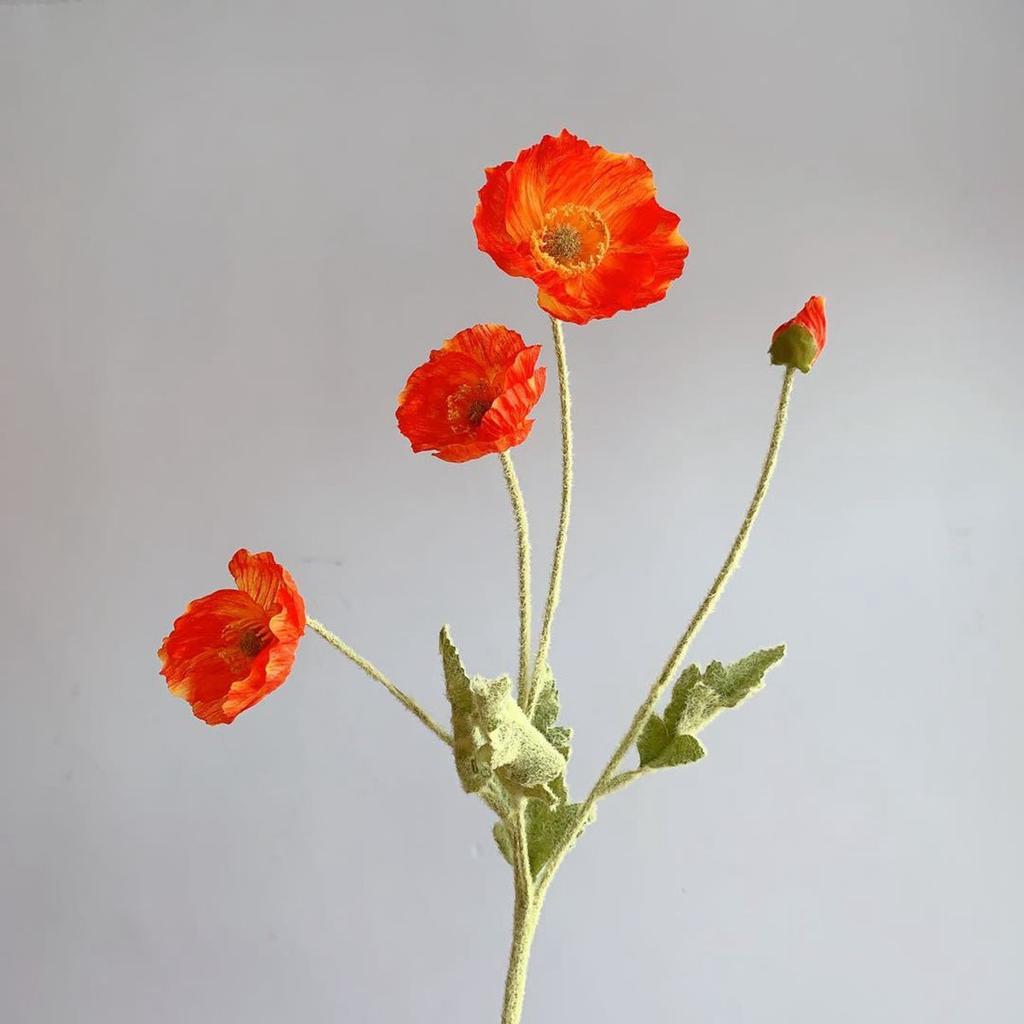 Stem Elegant Realistic Artificial Papaver Rhoeas Silk Plants Fake Poppies Flowers Faux Bouquet