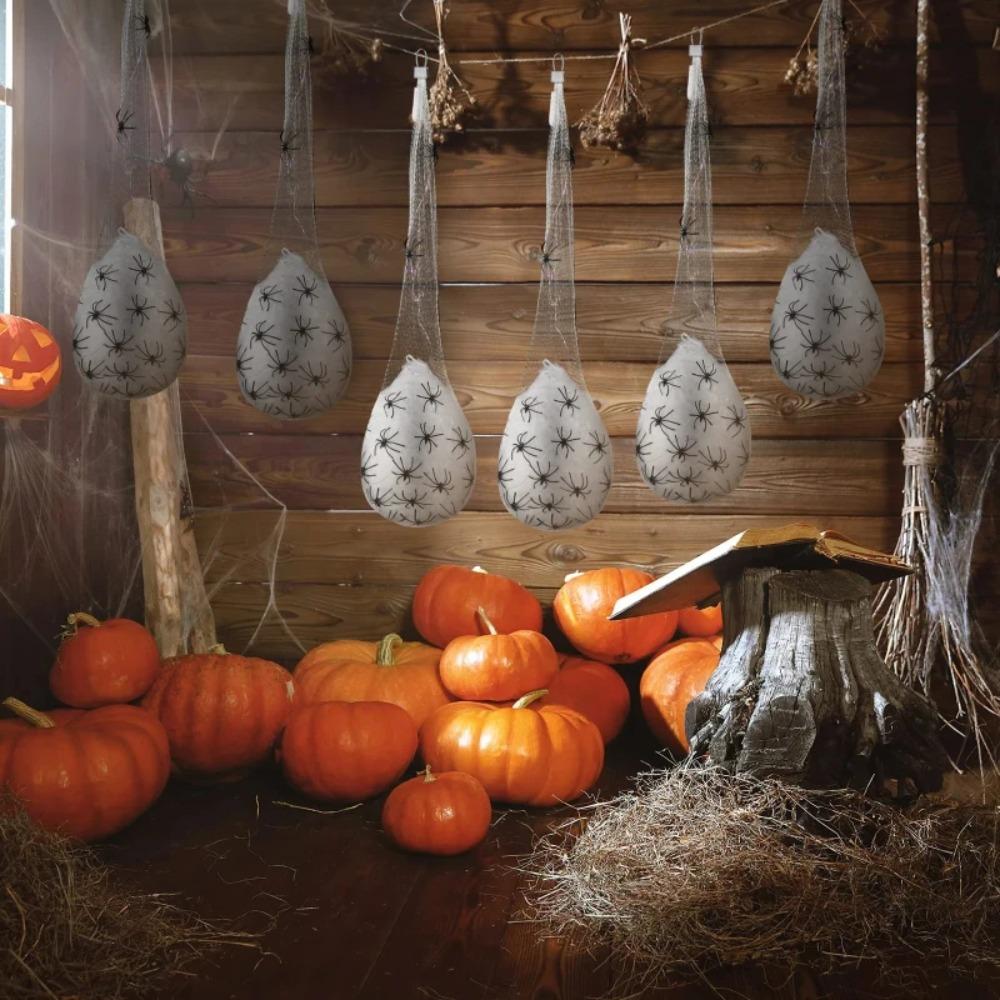 3pcs Scary Spider Web Eggs Hanging Decoration Glowing Spider Egg Sacs Holiday Party Decor