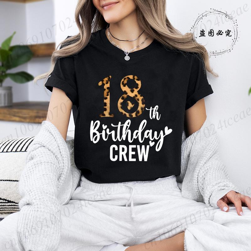 Unisexs Funny Short Sleeve Shirt Its My 18th Birthday Leopard Printed TShirts Round Neck Tee Shirt Birthday Party Girls Tops