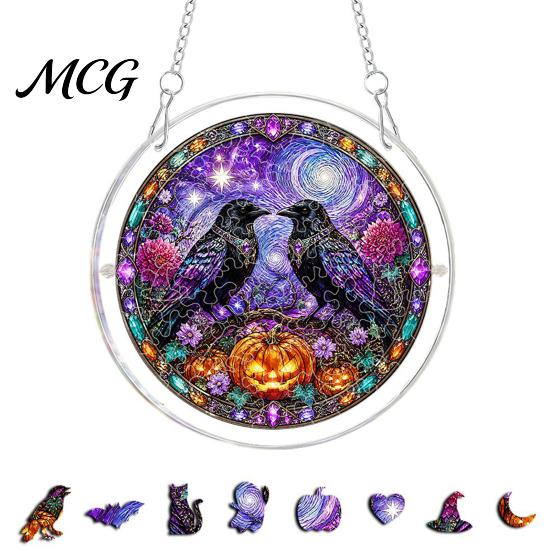 Acrylic Halloween Puzzle Suncatcher, 7.87 Inch Sun Catcher Window Cute Decorations Hanging Ornament, Ideal for Gifting and Home Decor Ornament