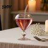 Clear Glassware for Sparkling Water Heart Shaped Cocktail Glass, 220ml Goblet with Straw, Elegant Professional Bartending Cold Drink Cup, Stylish