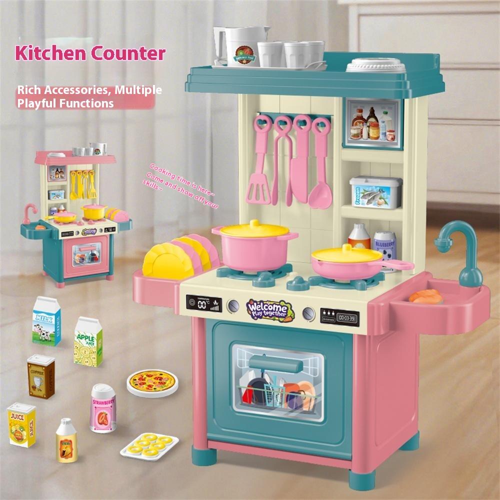 53Pcs Children Play Kitchen Set Pretend Cooking Toys Utensils Assembly Kit for Girls, Random Color