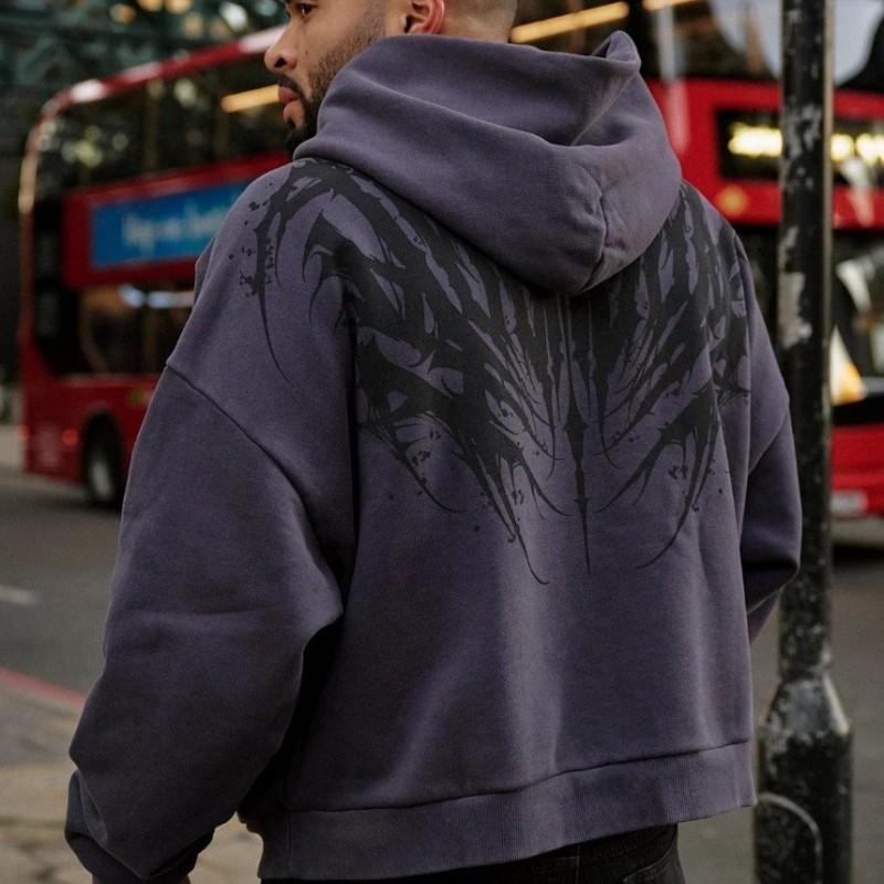 YOUNGLA Mens Hooded Sweatshirt Gym Workout Running Casual Printed Sportswear Black Graphite Dark Purple S-XXL