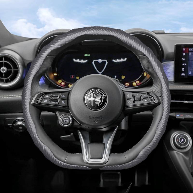 Suitable for Alfa Romeo Carbon Fiber Texture Steering Wheel Cover Snap-On Wave-Shaped Sports Design Protective Case Giulia 952 Stelvio 949 147