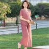 Summer Cotton Linen Set: Women's Loose Slimming Two-Piece Outfit - Top & Wide-Leg Pants for Middle-Aged and Elderly Mothers
