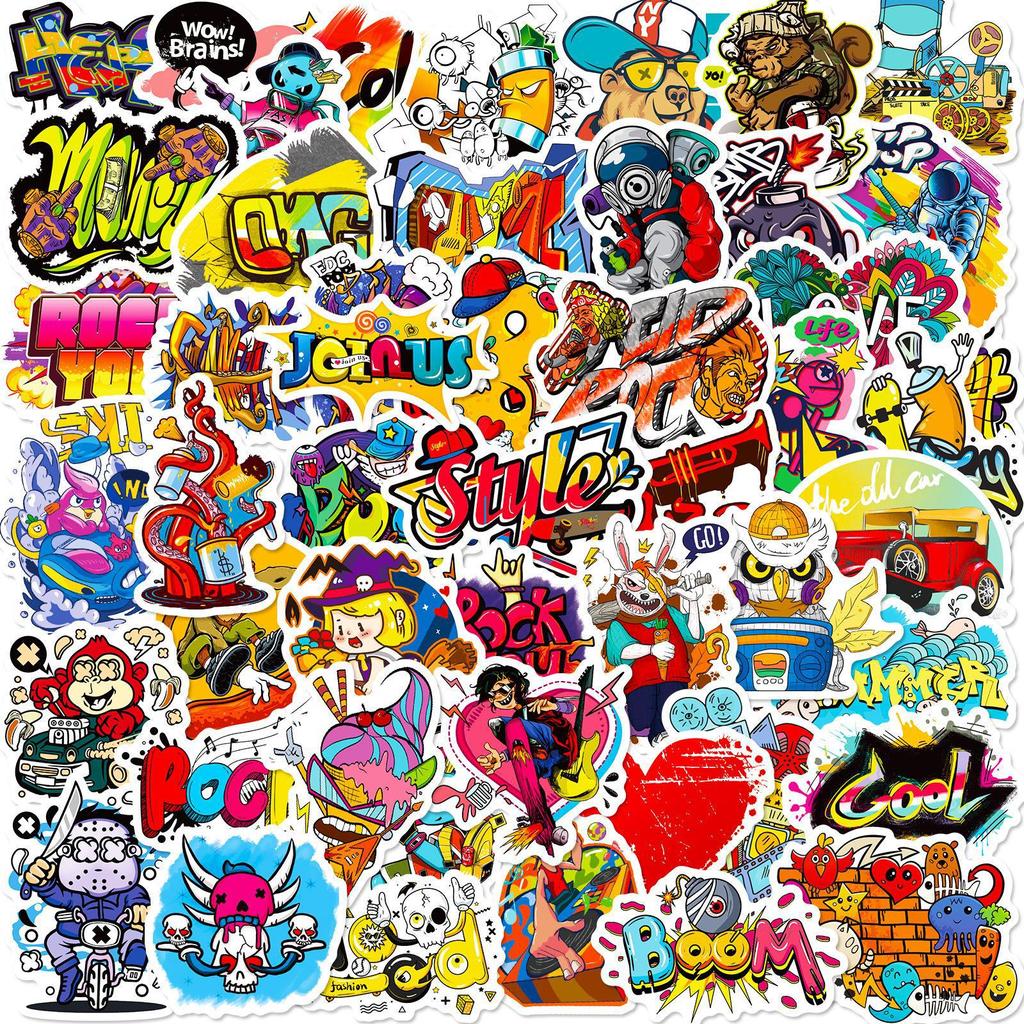 50 Наклеек серии «Уличное граффити», Смешные наклейки для багажа, шлема, блокнота, персонализированные наклейки для гитары