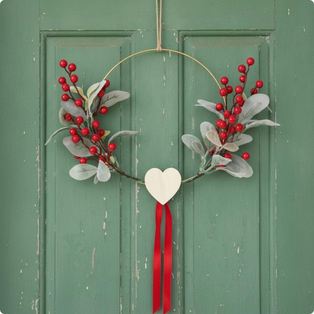 Wreath with Heart Ornament Farmhouse Wreath with Hanging Loop Decor Rustic Lightweight for Door, Wall