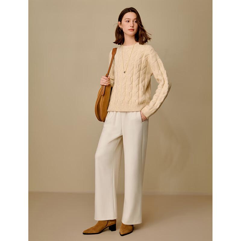 INMAN Women's Brushed Cable Knit Pullover Sweater