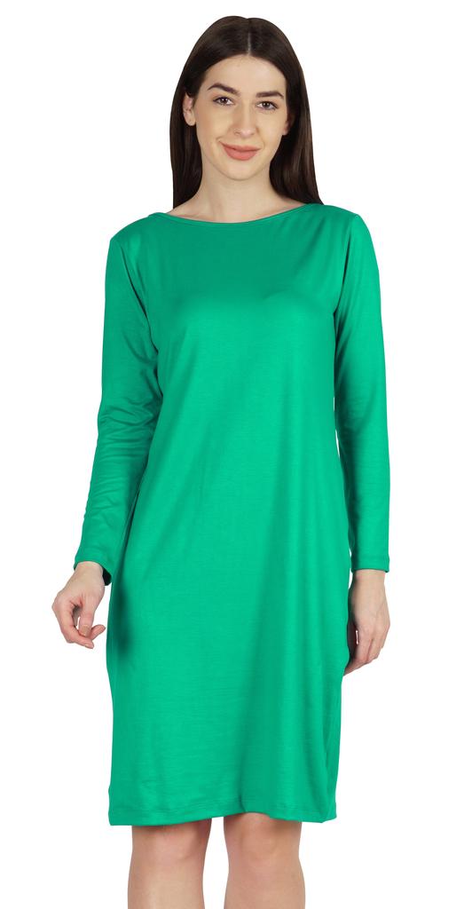 Inkmeso Knee Length Plain Dress Long Sleeve Boat Neck Tshirt Dress For Women
