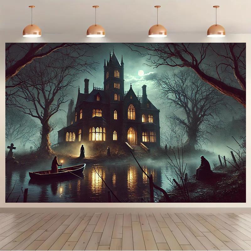 A piece of Gothic mansion night-time mysterious atmosphere background fabric multi-functional wall hanging decoration