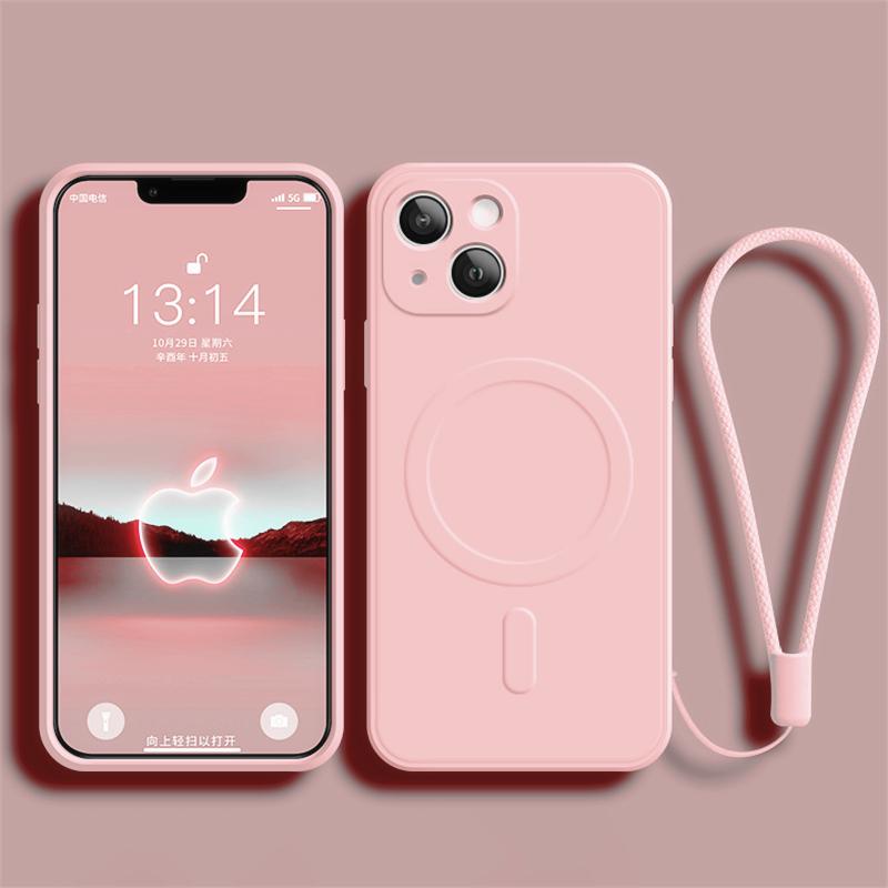 Силиконовый чехол для телефона с ремешком на запястье для iPhone 15 14 13 Pro Max 12 11 X XR XS 7 8 Plus SE для Magsafe, магнитный чехол для беспроводной зарядки